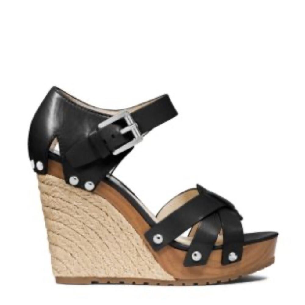 Michael Kors Somerly Platform Studded Leather Espadrille Wedge Sandal size 7